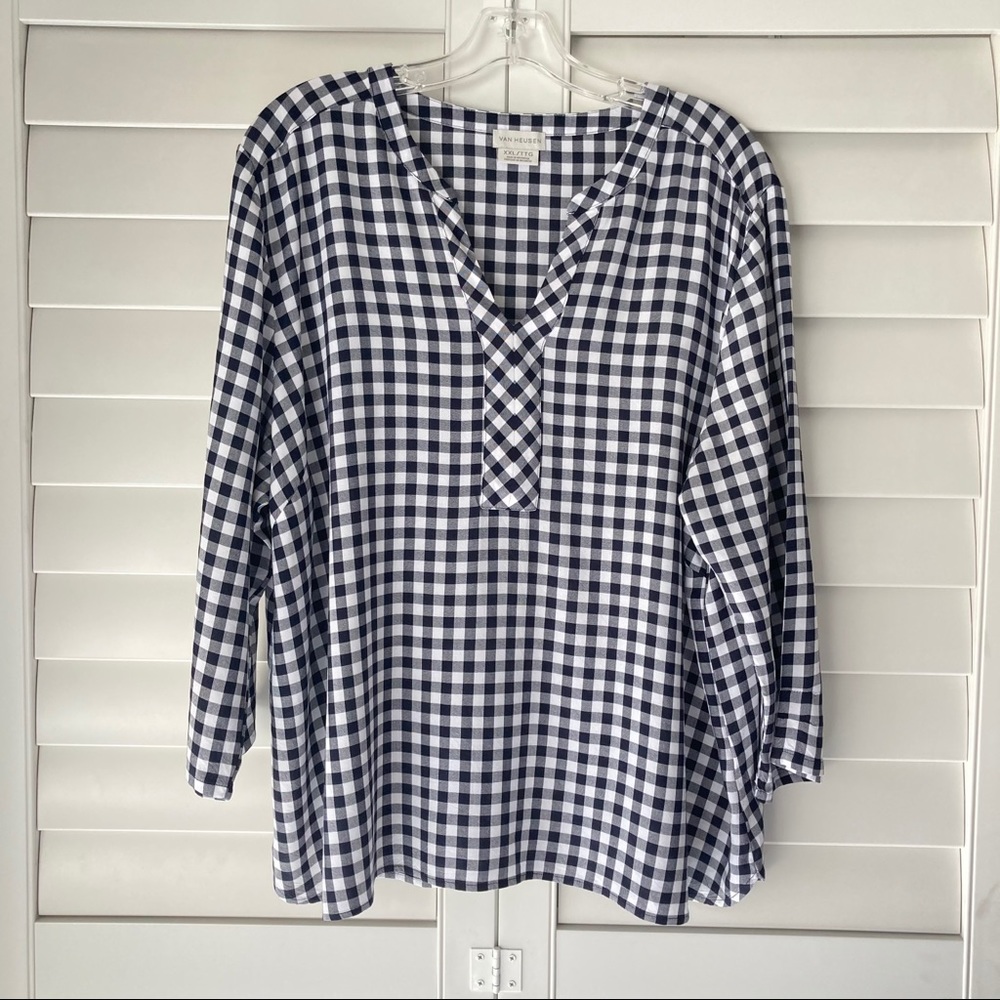 Van Heusen Navy and White Gingham Blouse